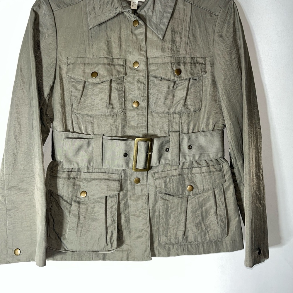 J Jill Green Utility Jacket with Belted Waist and Lightweight Fabric